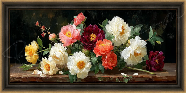 Peonies on Table (Collector Edition) 48x24 in